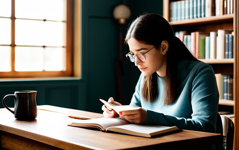 A professional adult, fully clothed in modest, comfortable attire, sitting at a wooden desk in a warm, well-lit study. They are thoughtfully observing a steaming mug of coffee, with an open physics textbook beside it, illustrating everyday phenomena. Natural pose, perfect anatomy, well-formed hands, proper finger count, correct proportions, natural body proportions. The background shows blurred bookshelves and soft, inviting light. Professional photography, high quality, safe for work, appropriate content, family-friendly.