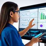 A young adult student, fully clothed in modest casual attire, intensely engaged with a futuristic tablet displaying a vibrant, gamified physics simulation. The screen shows dynamic equations, glowing progress bars, and interactive challenges, with a helpful AI avatar subtly guiding the student. The setting is a bright, modern learning space with soft ambient lighting and ergonomic furniture. The student has a focused, curious, and engaged expression. Safe for work, appropriate content, family-friendly, perfect anatomy, correct proportions, well-formed hands, natural pose, high-resolution, professional photography.
