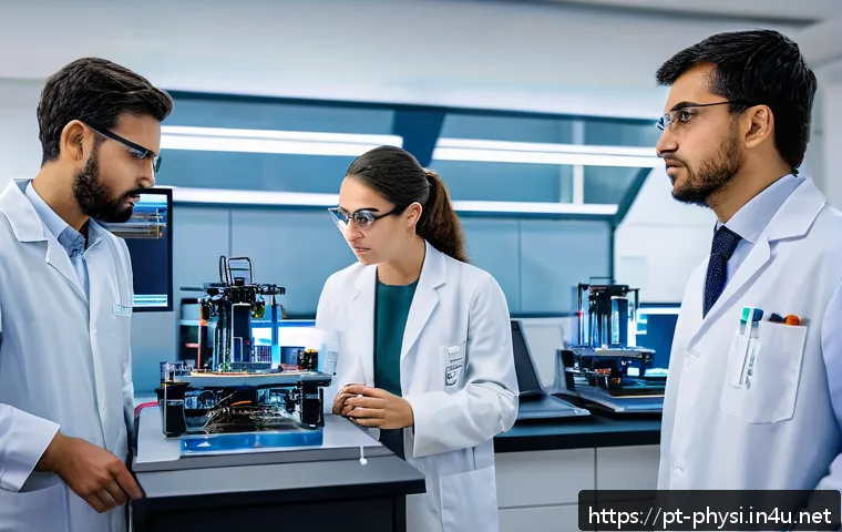 물리학 석사 졸업 후 진로 - A highly detailed scene of a modern technology research lab in São Paulo, Brazil, featuring a divers...