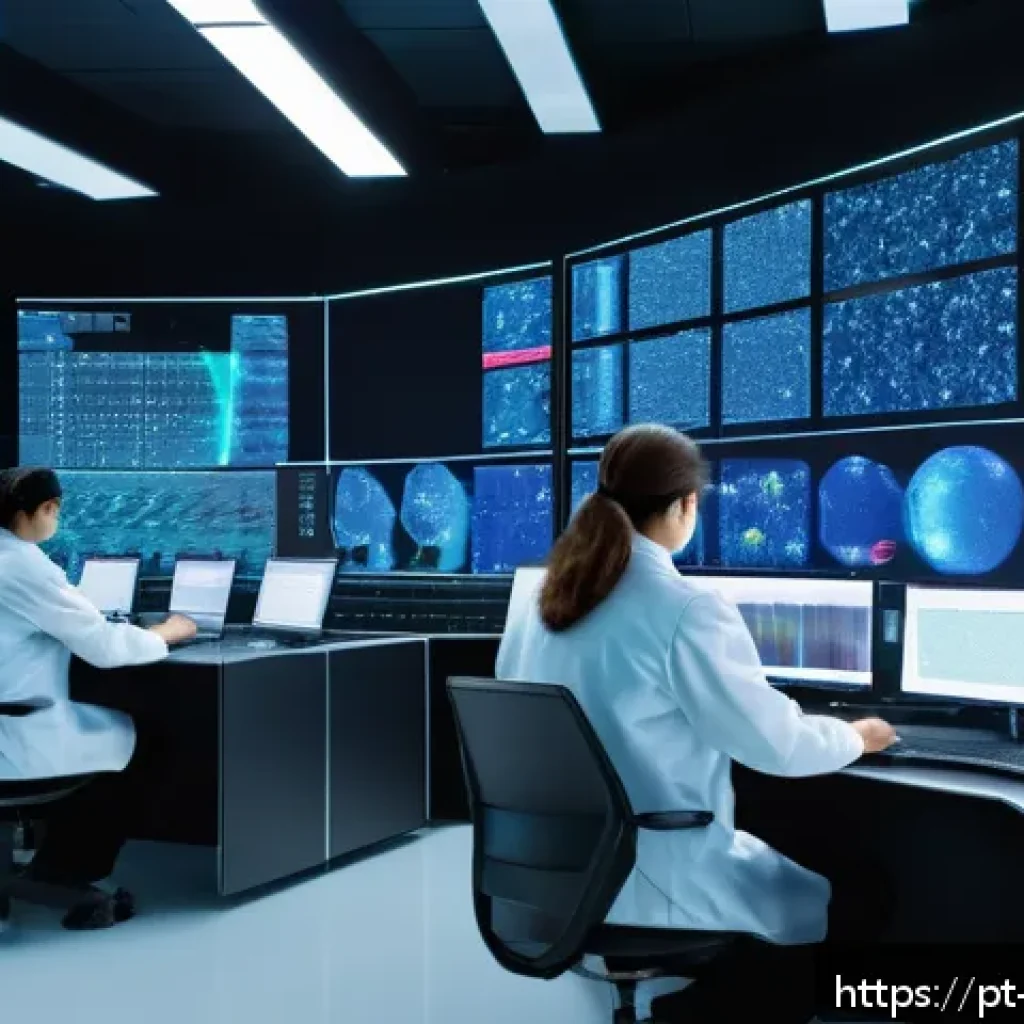 물리학과 물리적 시뮬레이션의 중요성 - A detailed and futuristic laboratory scene showing scientists using advanced computational physics s...