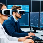 Home 19 물리학 프로그래밍 언어 선택 - A modern physics simulation laboratory scene showcasing a diverse team of adult scientists and progr...