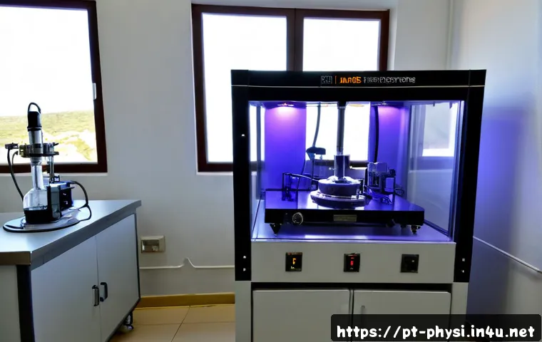 Home 17 플라즈마 물리학 실험 - Photorealistic plasma physics experiment in a modern university laboratory in Portugal, a transparen...